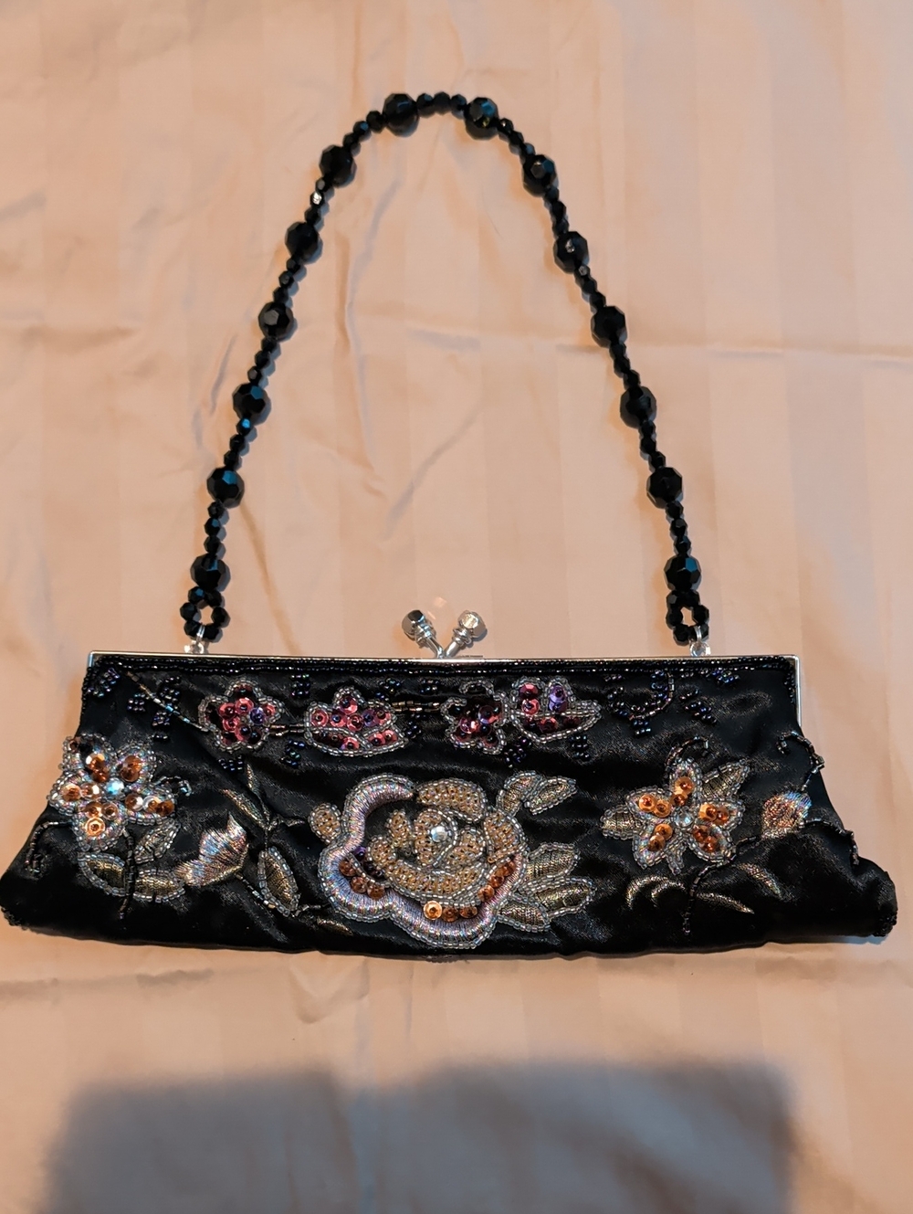 Embellished Black Floral Evening Mini Bag